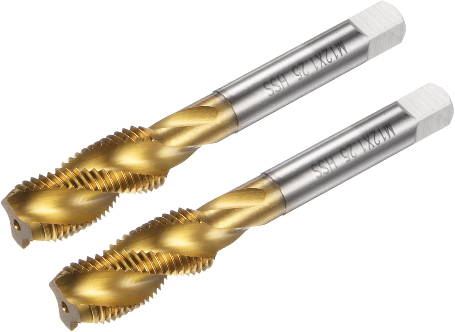uxcell 2pcs Spiral Flute Thread Taps, Metric M16 x 2 H2 Screw Threading Tap, Titanium Coated M2 High Speed Steel Machine Tapping Tools for Machinist Repair