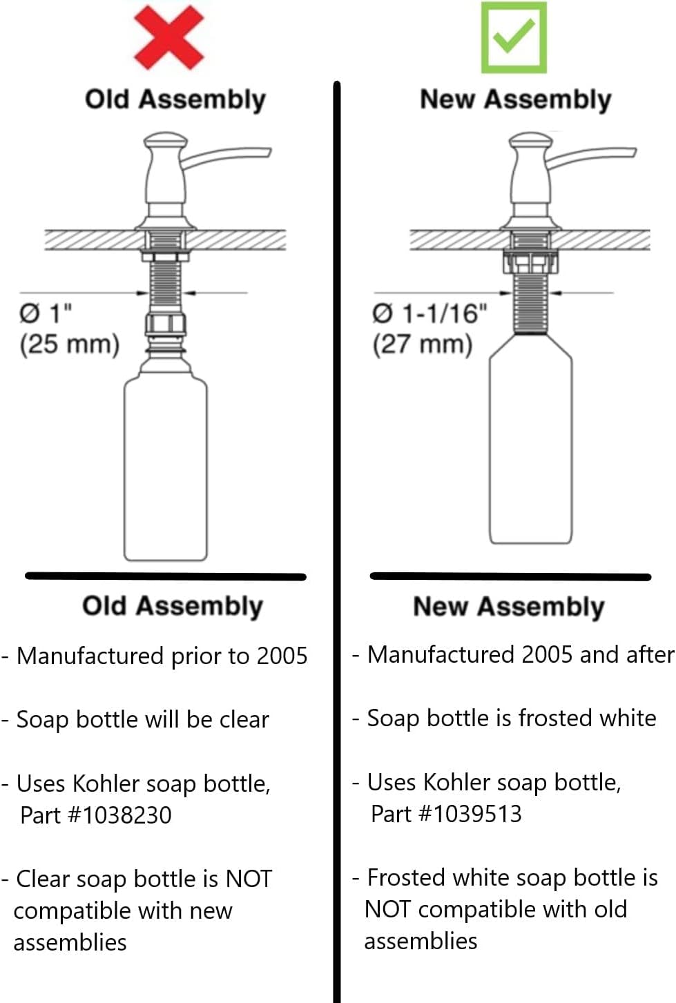 Kohler 1039513 Bottle for Soap Lotion Dispensers