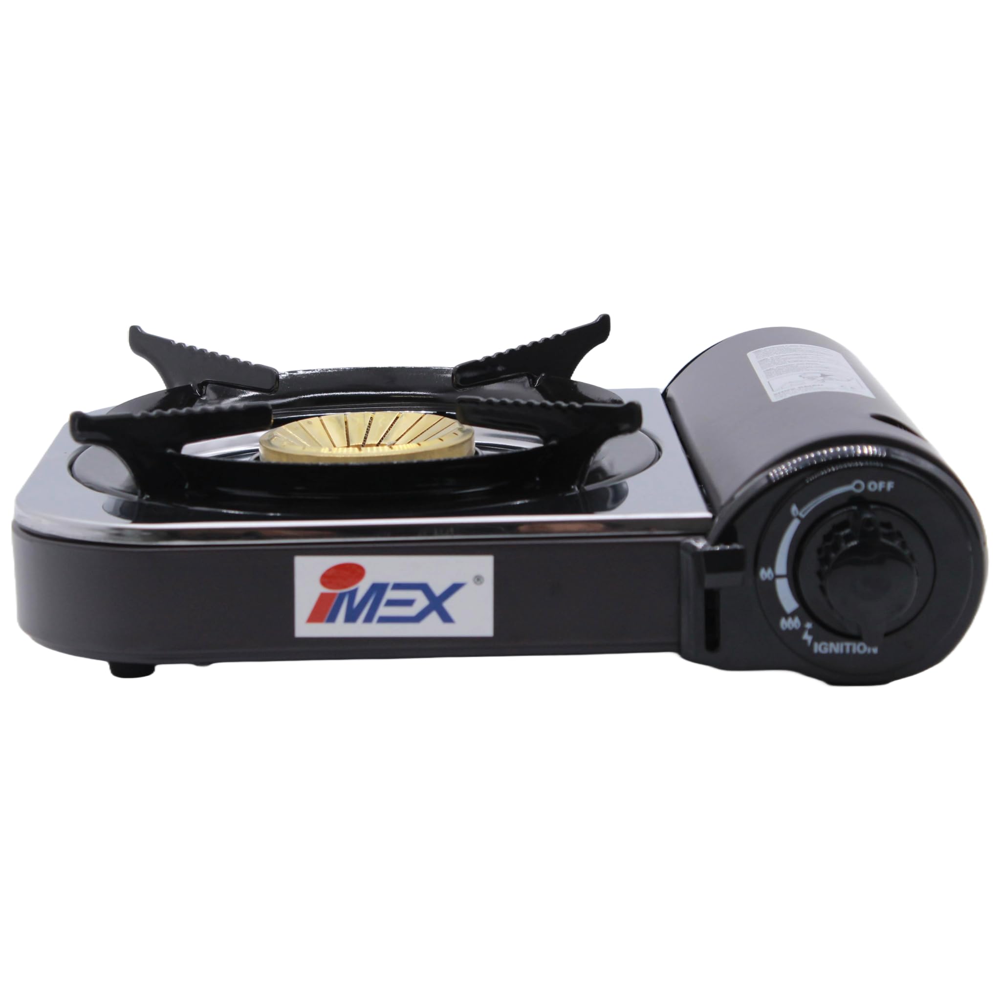 IMEX JYP-300E tragbarer Campingkocher, Gaskocher und Gasgrill, 5-teiliges Set mit Grillschale, Grillzange, Messer und Tragekoffer, Edelstahl, Piezo-Zündung