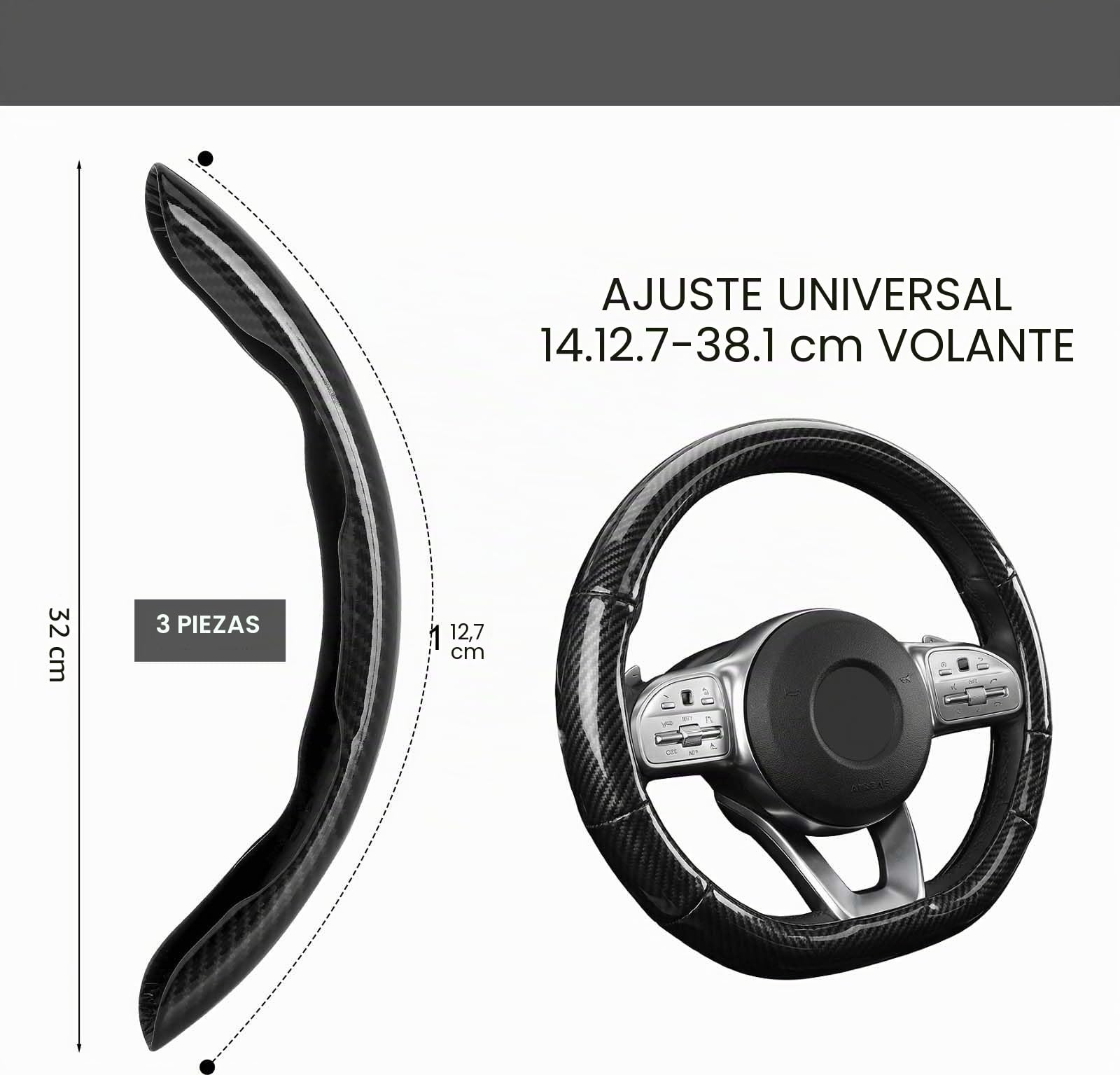 Cubierta de volante de aspecto carbono en 3 partes, cubierta de volante segmentada para coche, antideslizante, cubierta de volante para accesorios de automóvil, interior, universal para 99% de