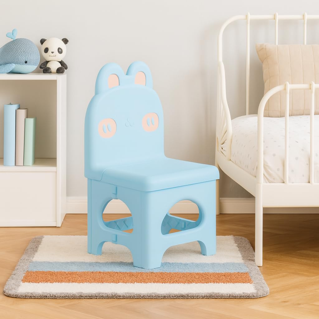 Nabhya Plastic Kids Chair with Cute Animal Design β Foldable, Lightweight & Durable Toddler Seating Chair for Playroom, Study, Nursery, Dining and Preschool Use (Blue) 3