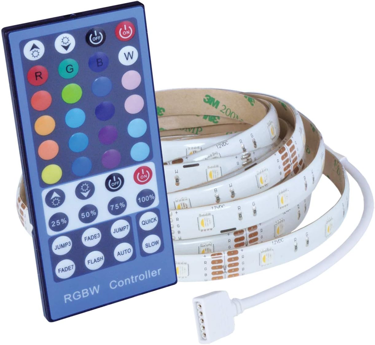 Good Earth Lighting RGB + Warm White LED 6ft Plug-in Tape Light with Multi-Function IR Remote, Flexible, Cuttable and Rejoinable, Remote Dimming, White