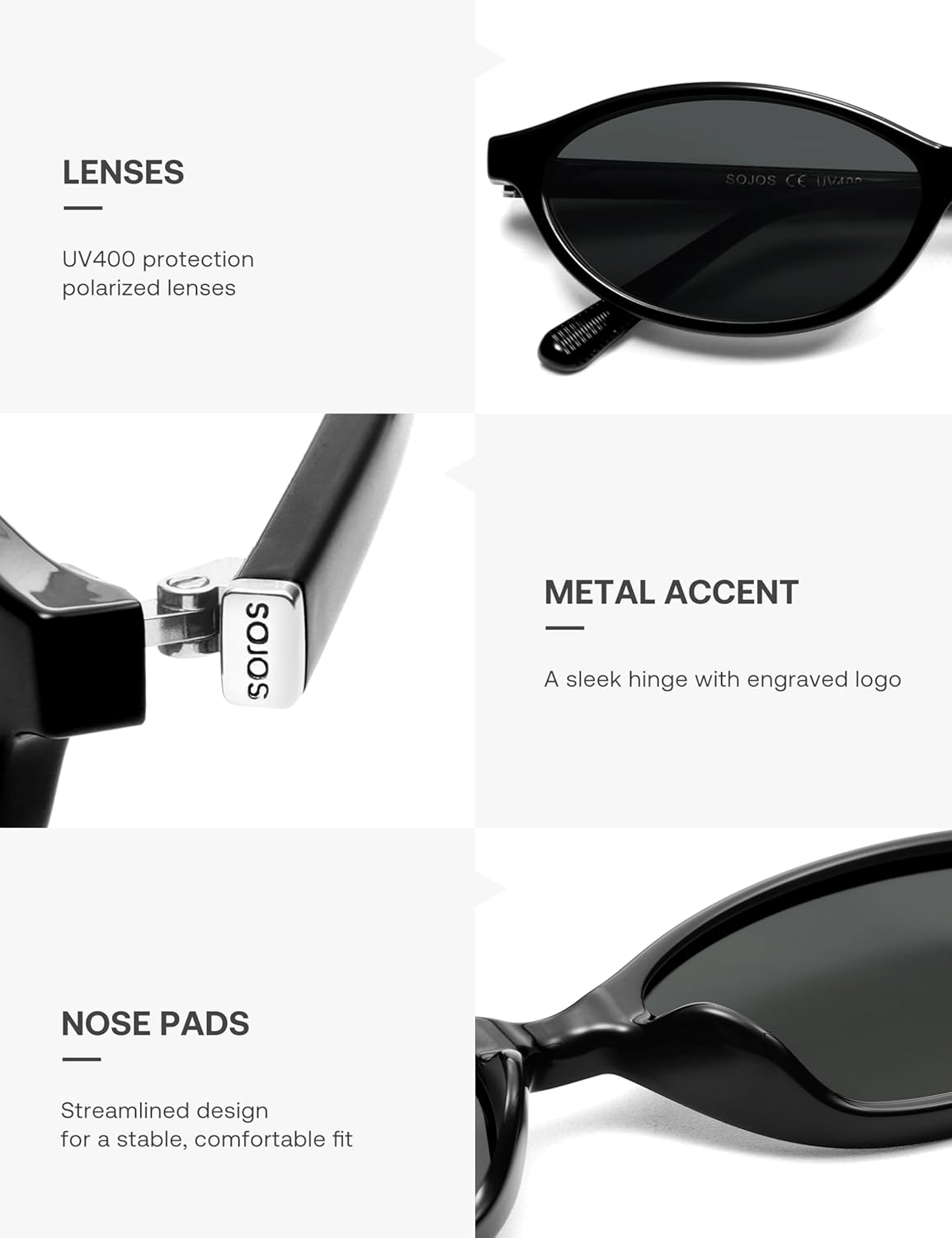 SOJOS TR90 Ultra Light Flexible Sunglasses for Women Retro Oval Polarized Cat Eye Vintage Shades UV400 Protection Comfort Fit - Image 6