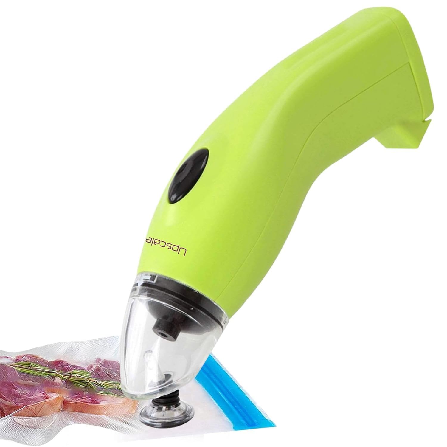 UpscaleCompact and Powerful Handheld Vacuum Sealer to preserve food and freshness, space saver with 5 reusable vacuum sealer bags, Battery Mode - Green