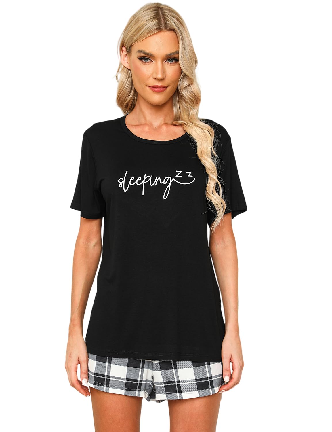 EISHOPEER Women's Pajamas Sets Cute Print Tee and Shorts Sleepwear Pjs Sets 2 Pieces Loungewear