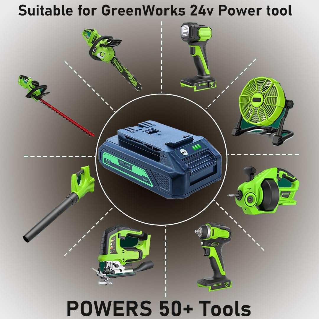 DTK 2 Packs 3.0Ah Replacement for Greenworks 24V Battery 29842 29852 BAG709 BAG710 for Compatible with 20352 22232 2508302 Tools 2 Packs