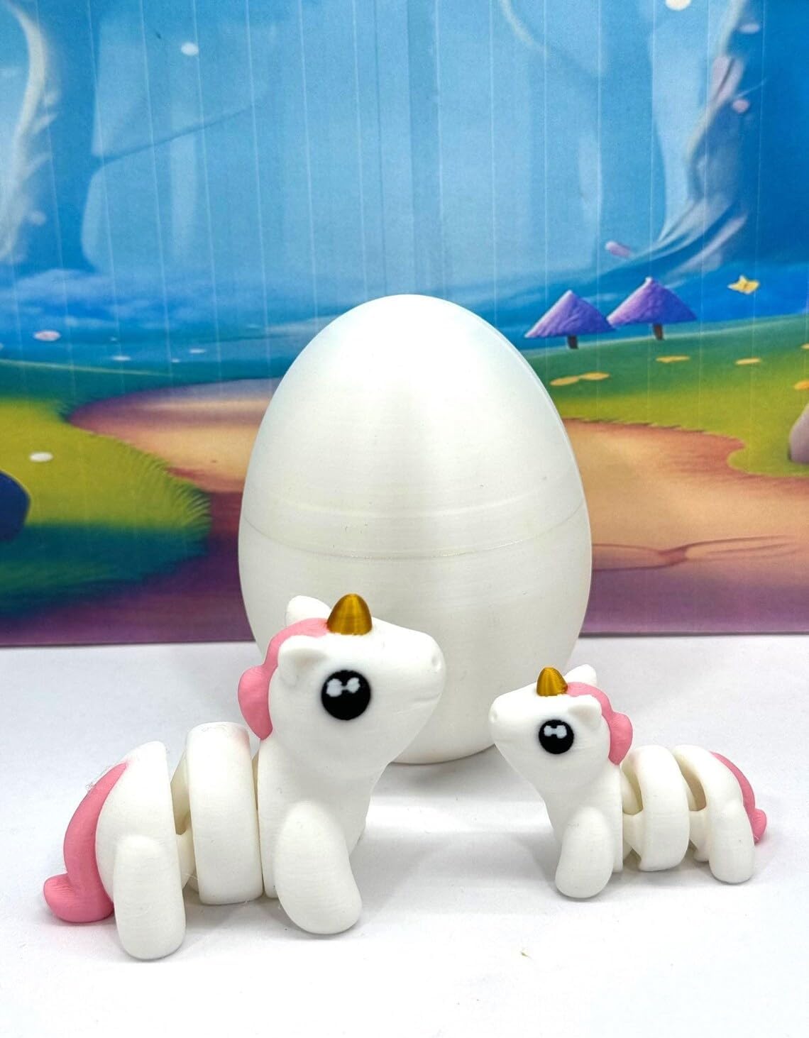 3D Printed Unicorn with Egg, 2 pcs Articulated Pink and White Unicorn, Fidget Mini Animal Gift Idea