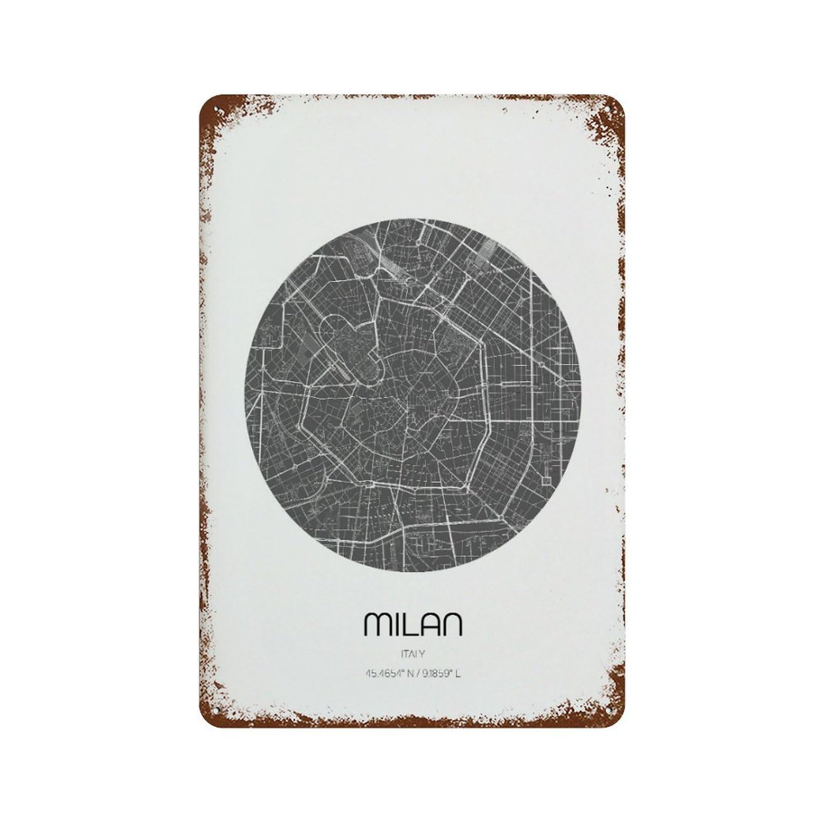 xiaoxiaoshen Milan City Map Modern Wall Decor Art Metal Tin Poster Modern Home Decor Art Home Bar Shop Decorations Vintage Sign 30x20cm