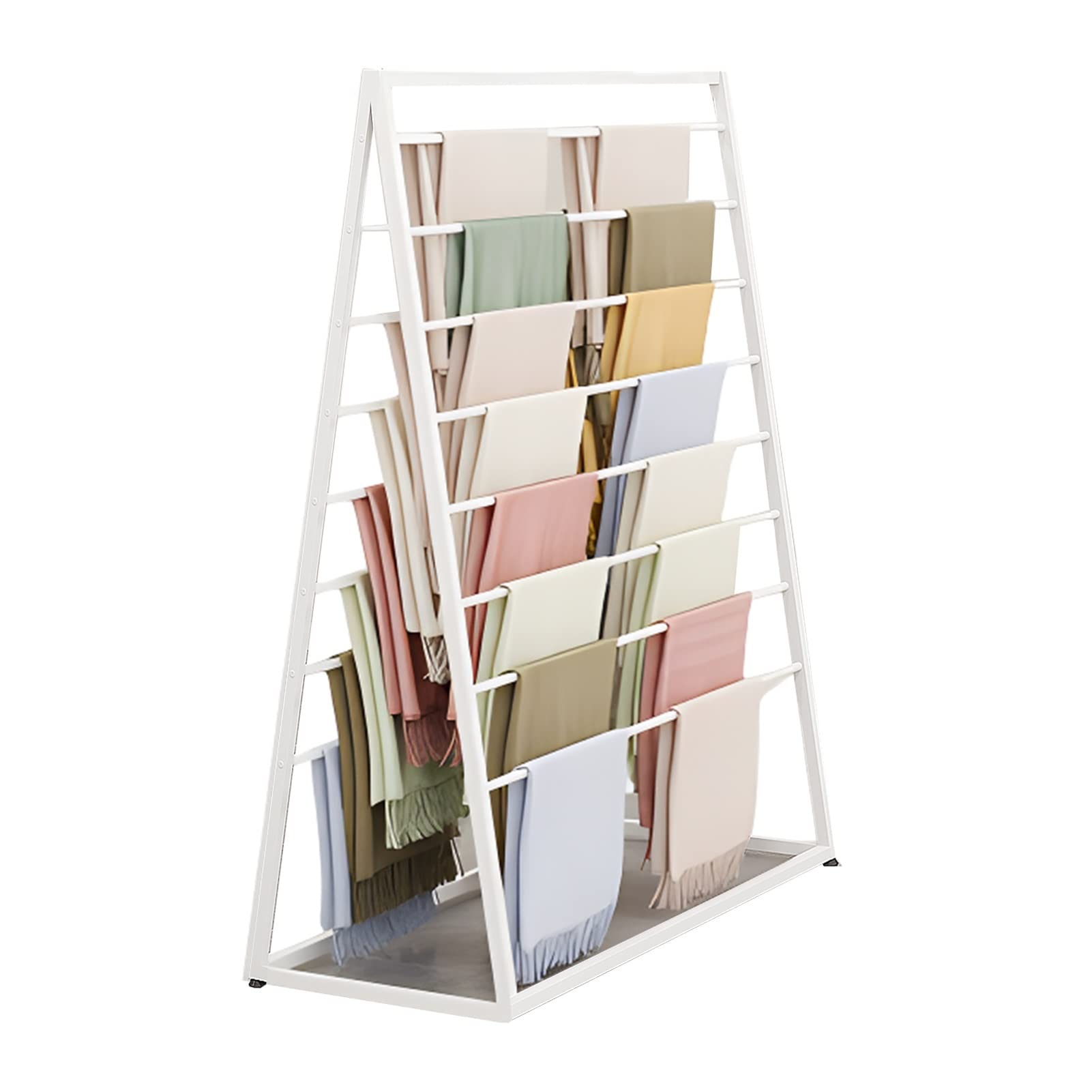 UWYTGF Floor Standing Scarf Holder,Double-Sided Multi-Purpose Collect Rack for Headcloth/Blanket/Ribbon/Shawl,Heavy Duty Iron,with Non-Slip Feet Pads,White,Length,120Cm/47.2In