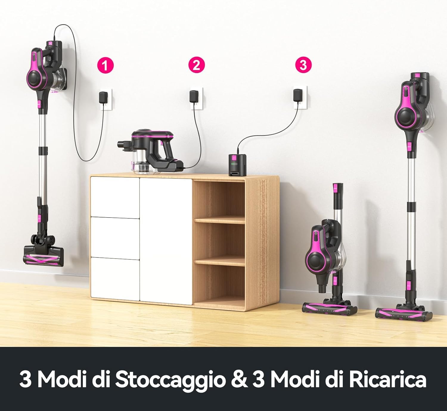 Generico Aspirapolvere Senza Fili Potente, Scopa Elettrica 45 Minuti Spazzola a LED Dust Cup Grande 1,2L, Scopa Elettrica in Piedi da Sola, per tappeti e peli di Animali