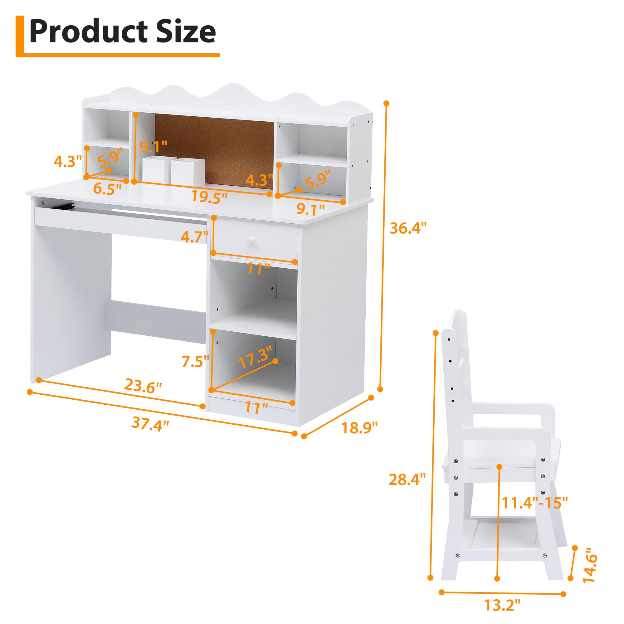 Garvee Study Desk and Chair Set, Learning Desk for Kids - Features Bulletin Board, Keyboard Drawer, Open Shelves and Storage Space- Perfect for Children Ages 3-8