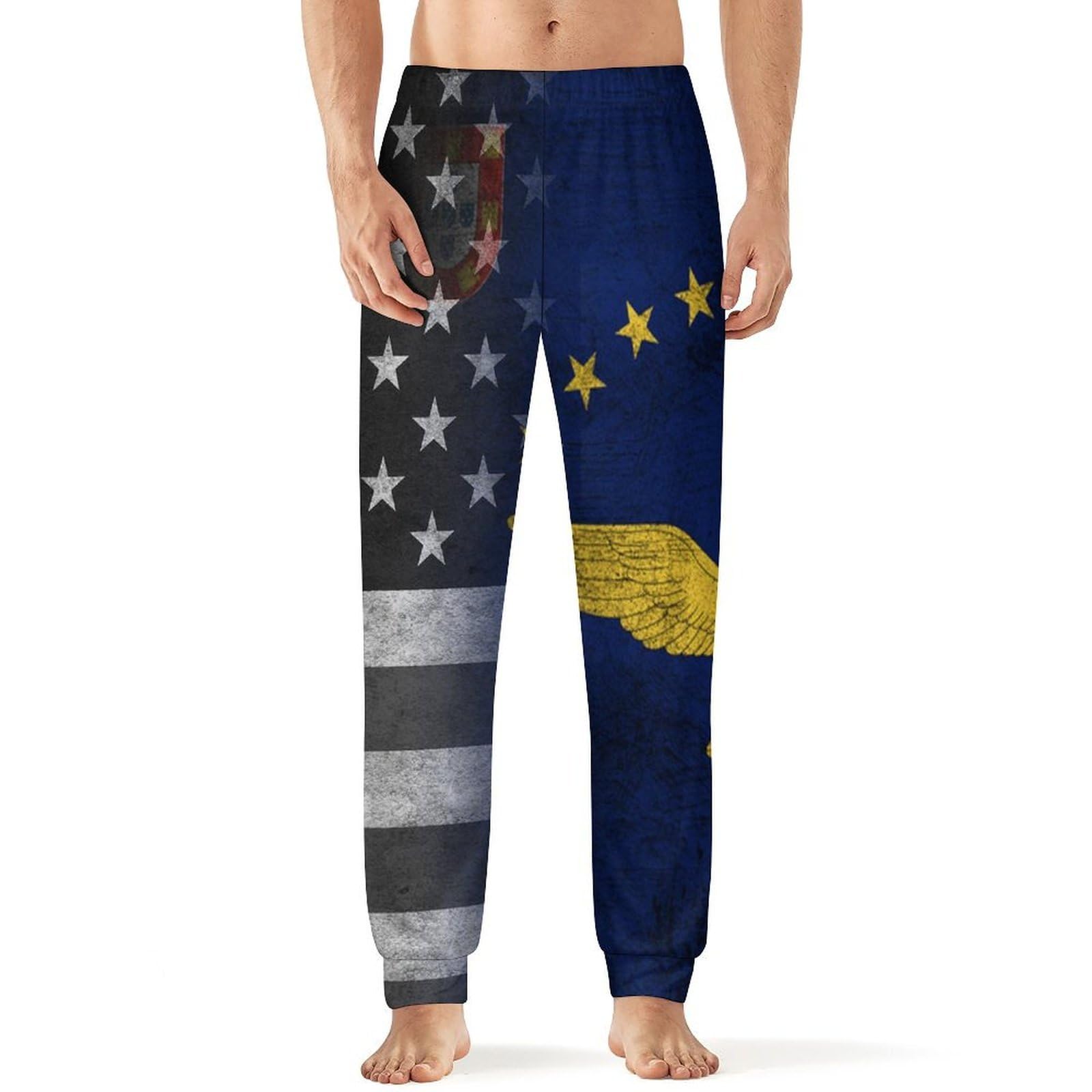 Vintage U.S.A Azores Flag Men's Pajama Pants Lounge Sleep Bottoms Soft Nightwear Sleepwear PJ
