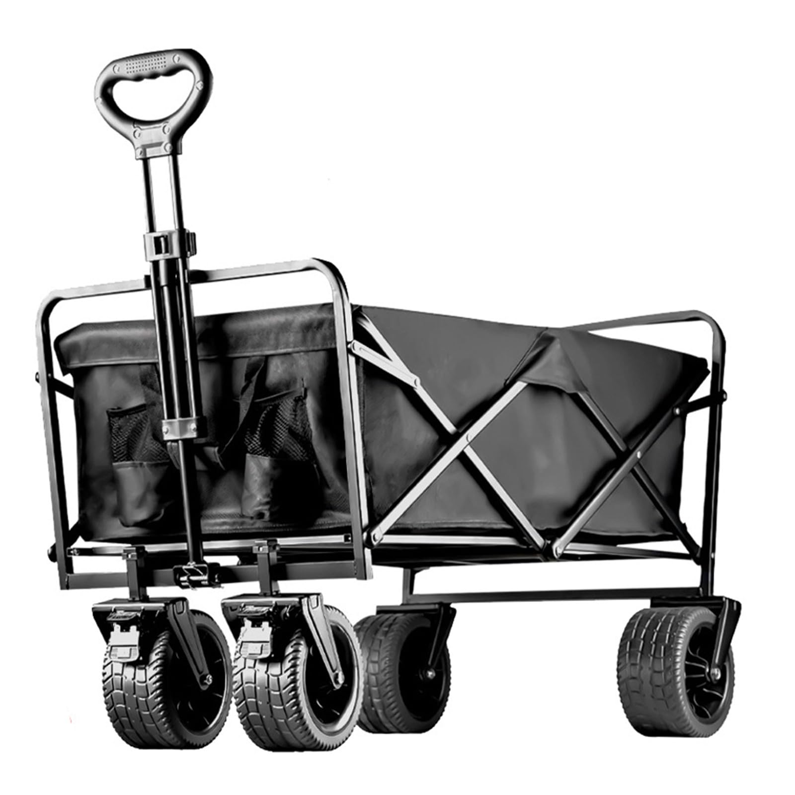 Carrello da Spiaggia Pieghevole Carrello da Giardino Portatutto con Ruote per Ogni Tipo di Terreno Braccioli Regolabili Ruote Rimovibili e Sacchetti per Tazze per Campeggio B