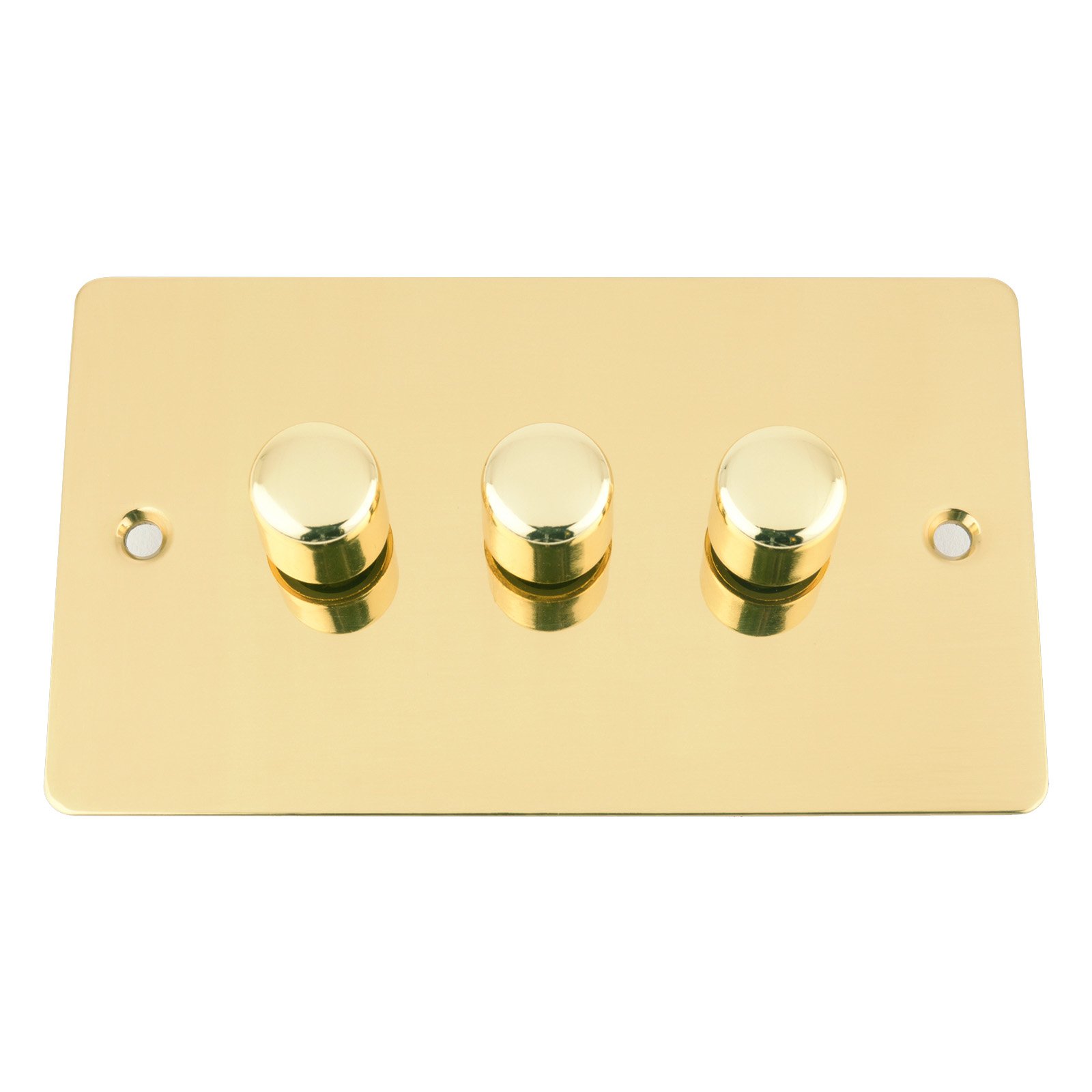 A5 Mains LED Light Dimmer Switch 250W 3 Gang 2 Way - Polished Brass - Flat Plate