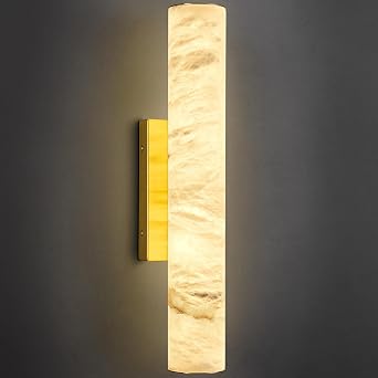 LMQNINE Natural Alabaster Wall Sconces Spanish Marble Wall Light Cylinder Modern Gold LED Sconce for Living Room Bedroom Bathroom StairsS-1Pack