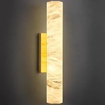 LMQNINE Natural Alabaster Wall Sconces Spanish Marble Wall Light Cylinder Modern Gold LED Sconce for Living Room Bedroom Bathroom StairsS-1Pack