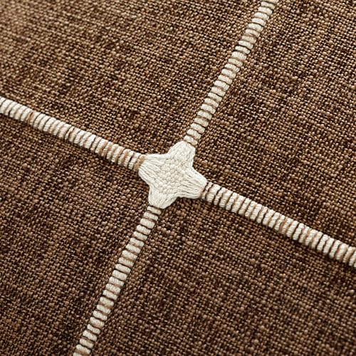 Image of Foindtower Pack of 2 Decorative Faux Linen Jacquard Check Throw Pillow Covers Farmhouse Cushion Cover with Grid Textured Accent Pillowcase for Couch Sofa Living Room Home Decor,16x16 Inch,Orange Brown