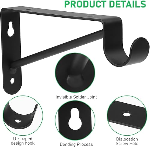 Miniatura 4 de Soporte de estante resistente, 2 soportes de estante de pared, soportes de encimera, soportes de metal para chimenea, soportes de pared negros en