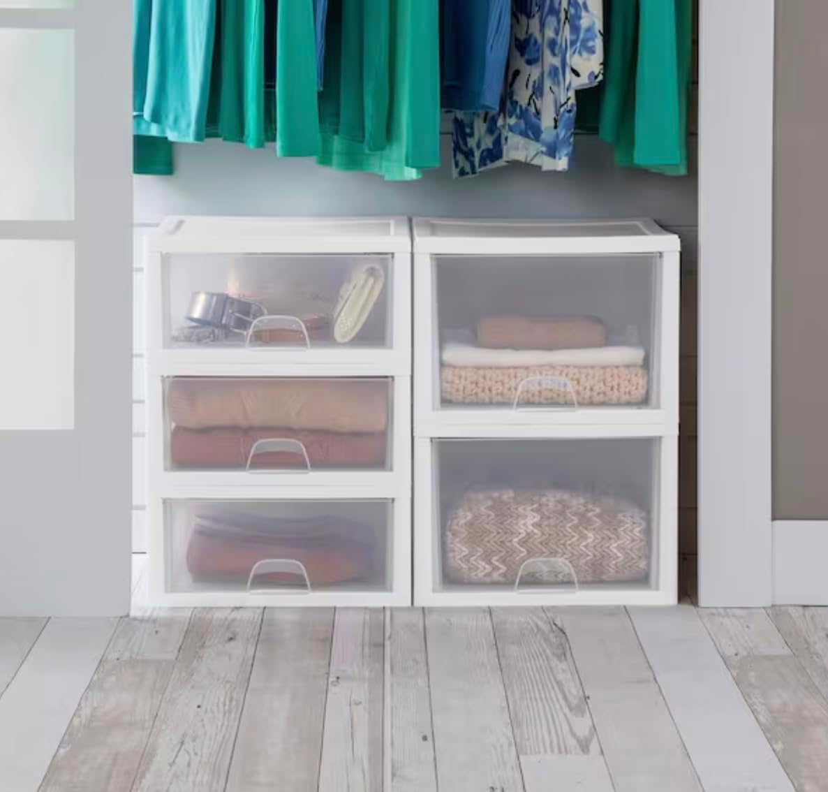 Stackable Transparent Plastic Storage Bin with One Drawer (8-Pack) EM21686