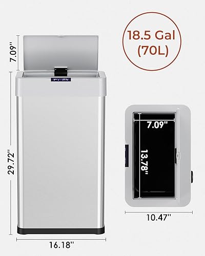 Miniatura 2 de TLSUNNY Cubo de basura automático sin contacto con sensor de movimiento de 18.5 galones, contenedor inteligente de acero inoxidable cepillado, con