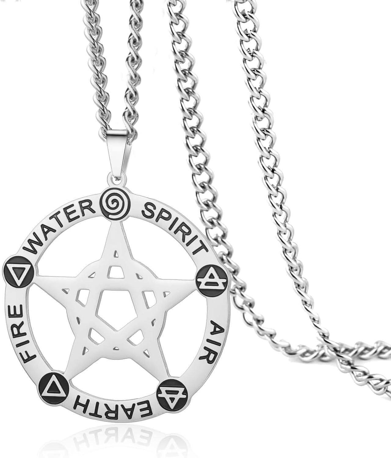 Faozhuo Pentagram Necklace Stainless Steel Men Women Pentacle Pendant Alchemy Symbol Pagan Wiccan Amulet Jewelry, Silver