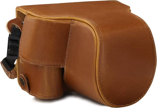 MegaGear MG1752 Ever Ready Leather Camera Case Compatible with Canon EOS M6 Mark II 15-45mm - Light Brown