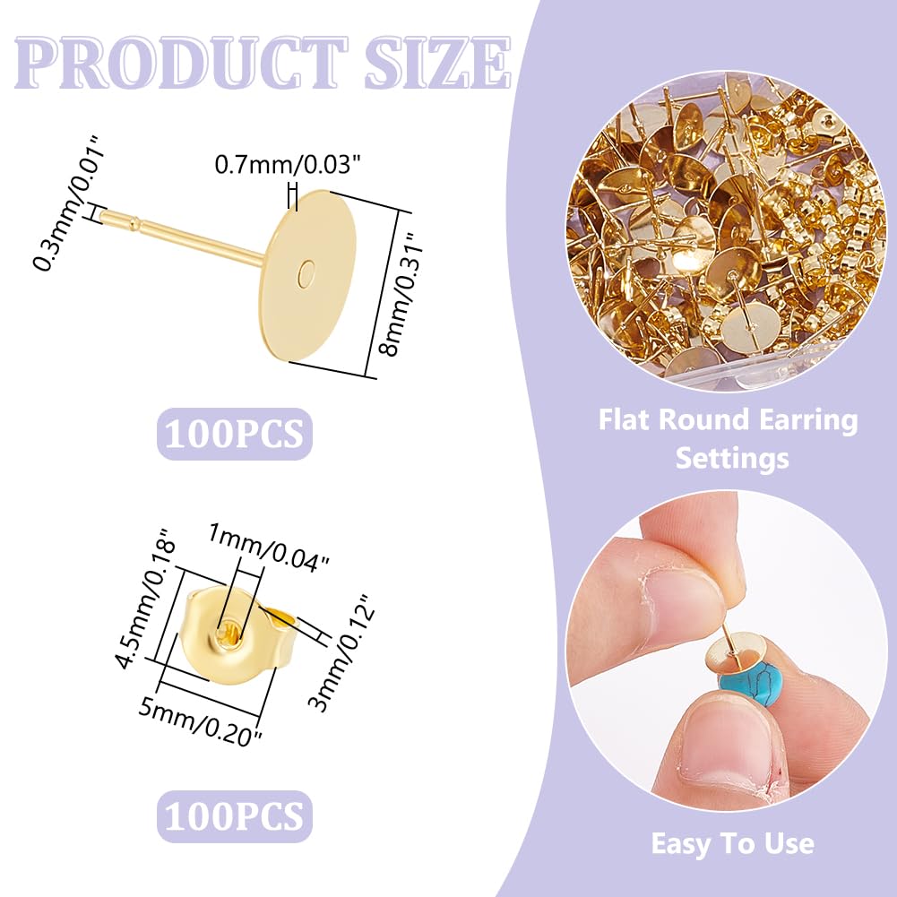 100 Boucles D'oreilles Rondes Plates En Acier Inoxydable - Plateau 4 Mm, Tige 0.8 Mm, Or Et Argent | Pour Fabrication Bijoux
