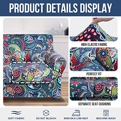 Hyha Couch Cover, Loveseat/Sofa Covers, Floral Pattern, Stretch, Printed, 3 Pieces, Sofa Slipcovers, For 2 Separate Cushion Couch Sofa, Washable Furniture Protector For Dogs (Loveseat, Paisley Floral) #TOP3