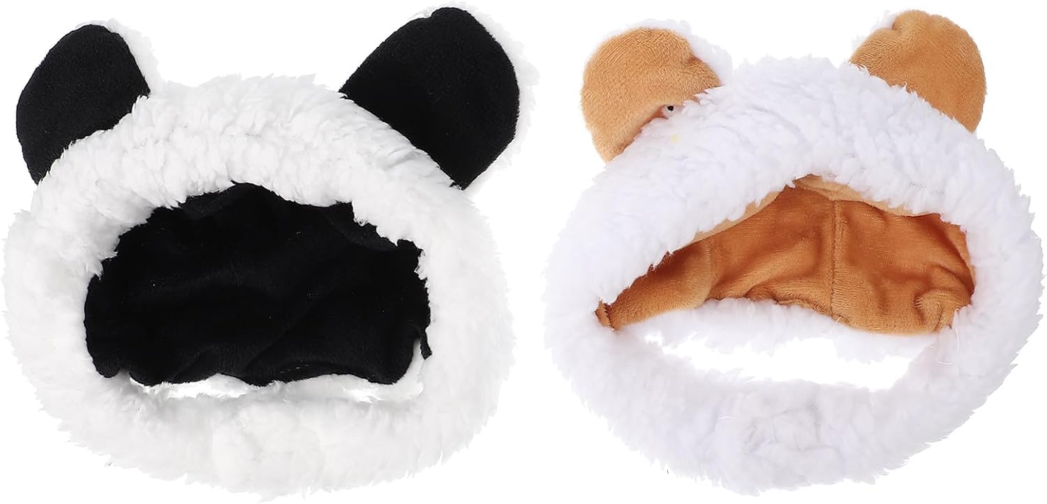 Creative Cat Hat and Puppy Warm Cap 2pcs Set with Cartoon Style, Soft Pet Accessory for Indoor and Outdoor Use, White and Light Beige Decorative Headwear for Cats and Small Dogs