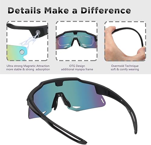 Miniatura 4 de MALIDAK Gafas de sol magnéticas, gafas de sol deportivas con atracción magnética para ciclismo, correr, béisbol, pesca