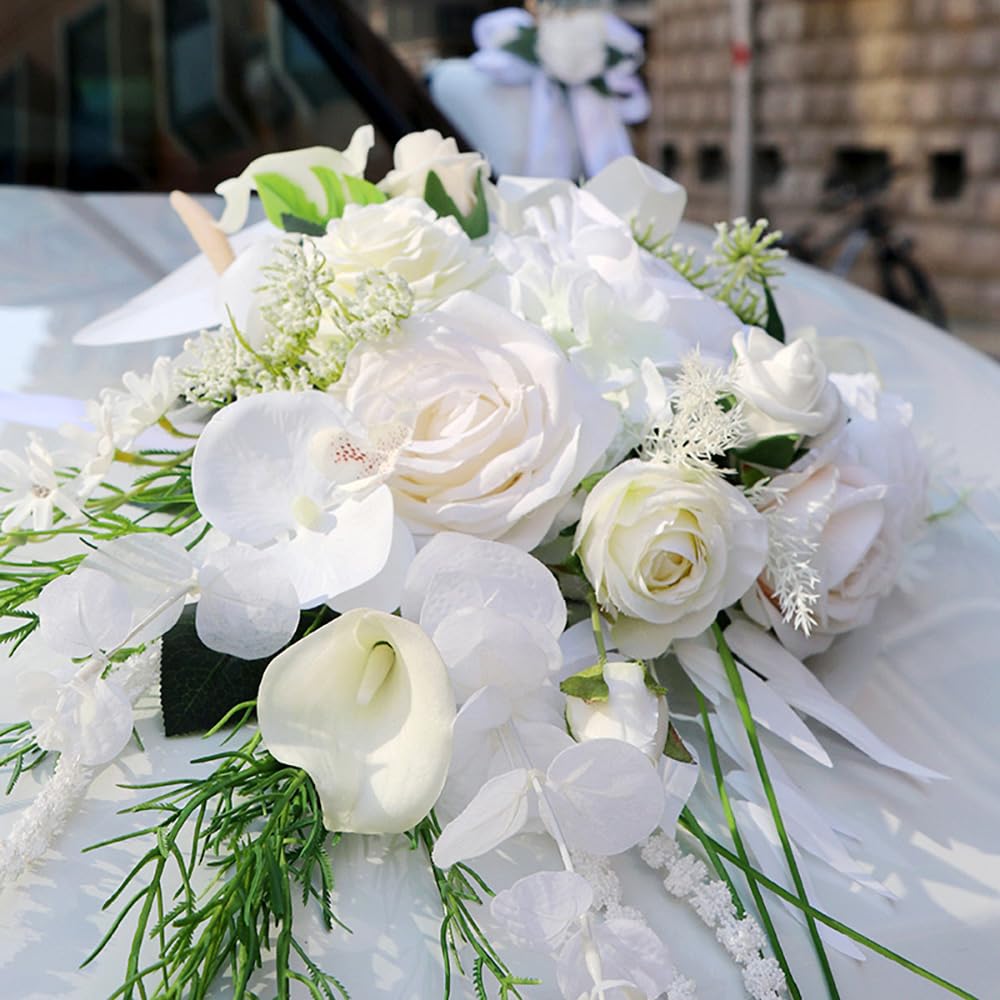 Autogirlande Hochzeit Autoschmuck Set Hochzeitsauto Dekorationsset Auto Motorhaube Deko Rückspiegel Und Türknauf Autoschleifen Car Wedding Girlande Blumenschmuck Auto Hochzeit Grün