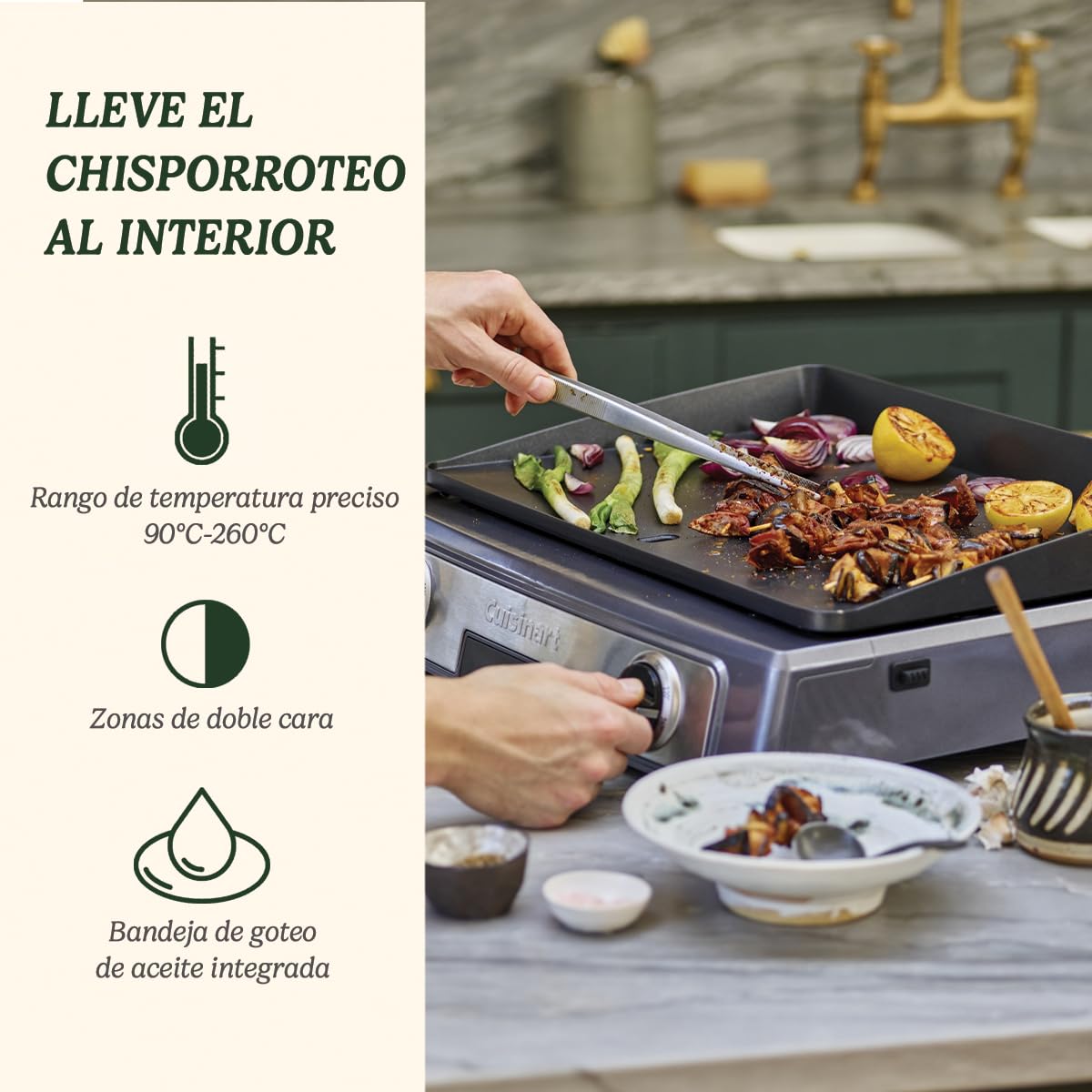 CUISINART PL60BE Plancha eléctrica Independiente 2200 W Negro, Plata, Acero Inoxidable