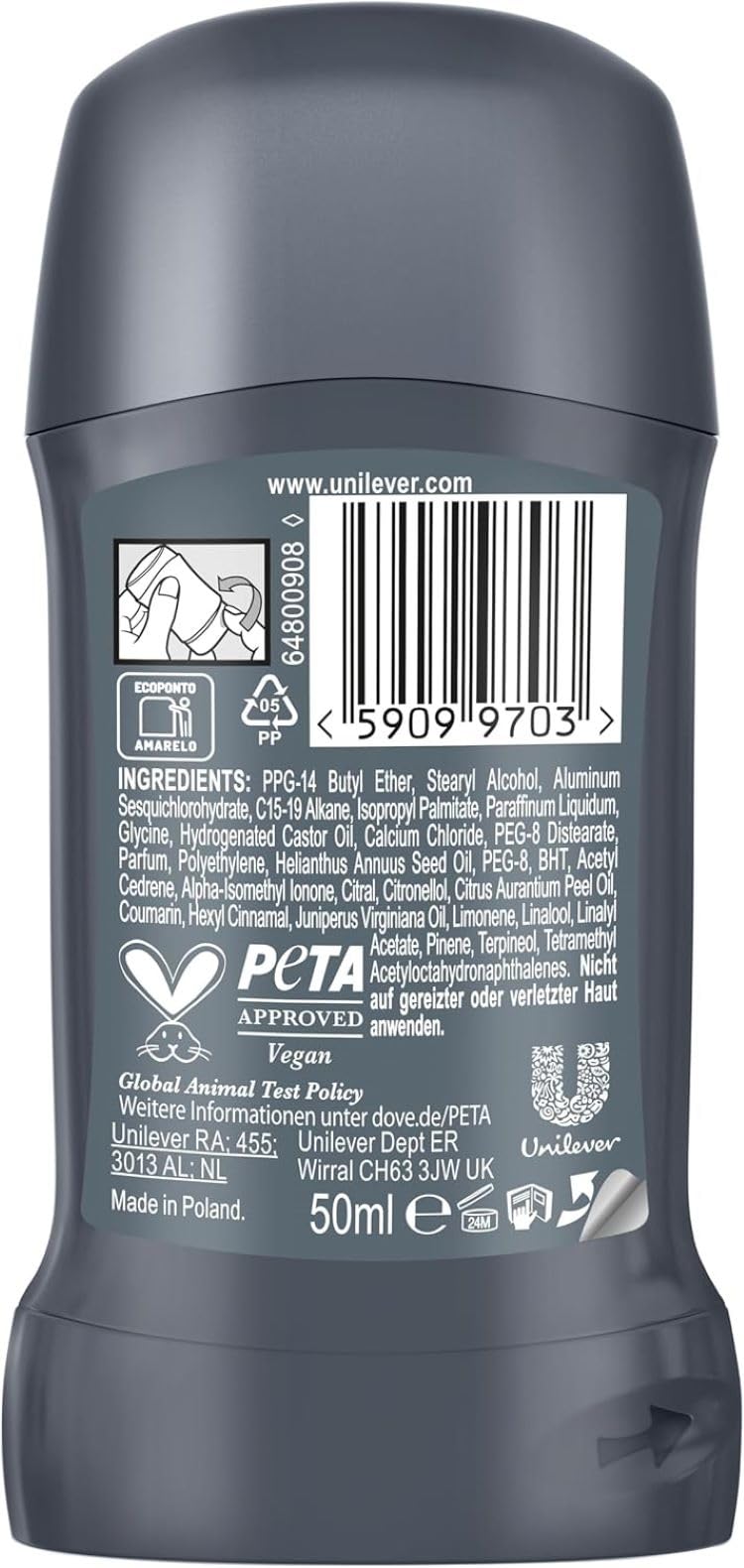 Dove Men Care, Deodorante Uomo Stick, Clean Comfort Advanced Care, Antitraspirante, Protezione Fino a 72 Ore, con Antibacterial Odour Control Technology, e 1/4 di Crema Idratante Dove, 6 Pezzi da 50ml