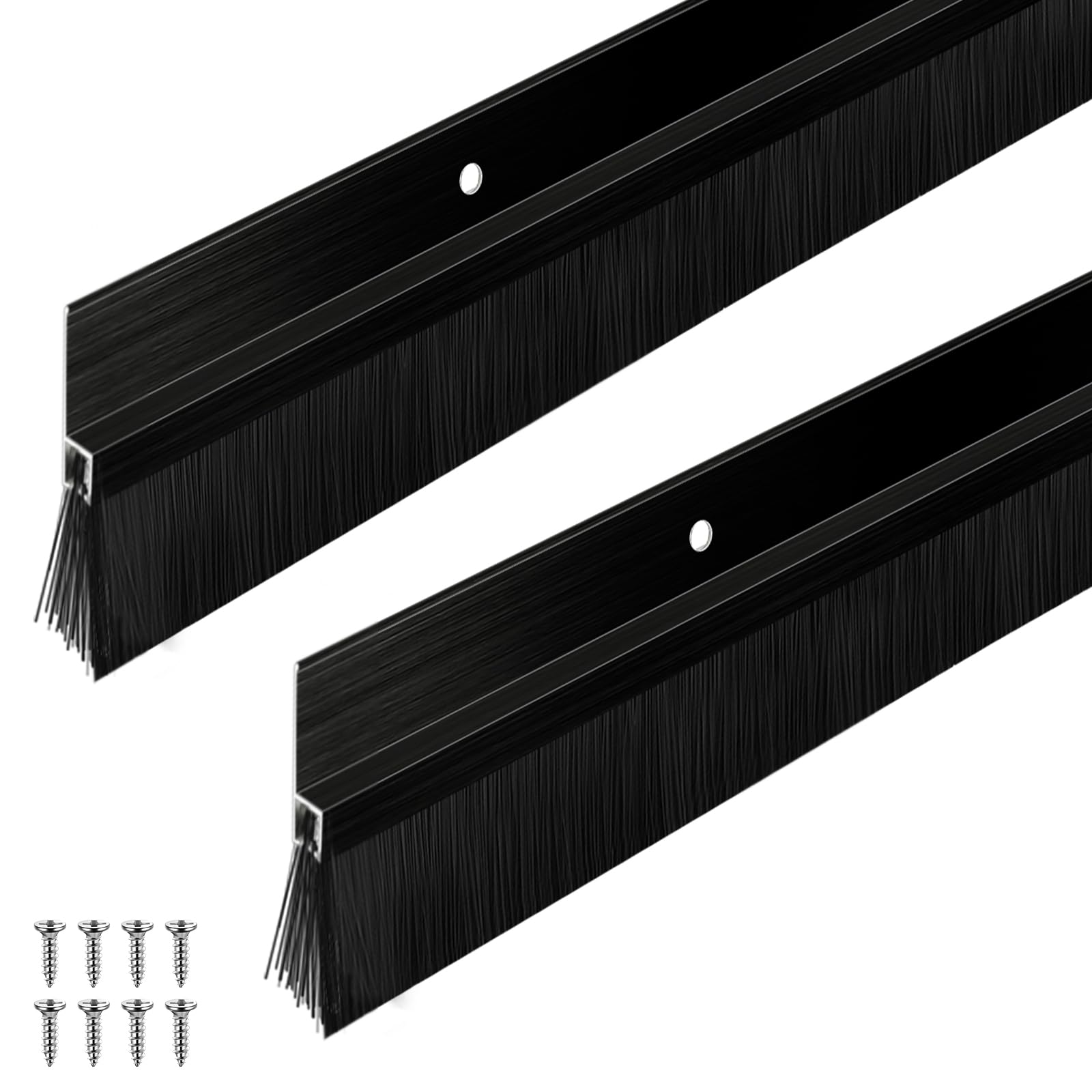 frienda set of 11 door brush bottom sweep brush weather stripping aluminum door seal with screws for gaps up to 1 inch, for home, commercial gate, fill gaps dust, debris (1 x 36 inch,black)