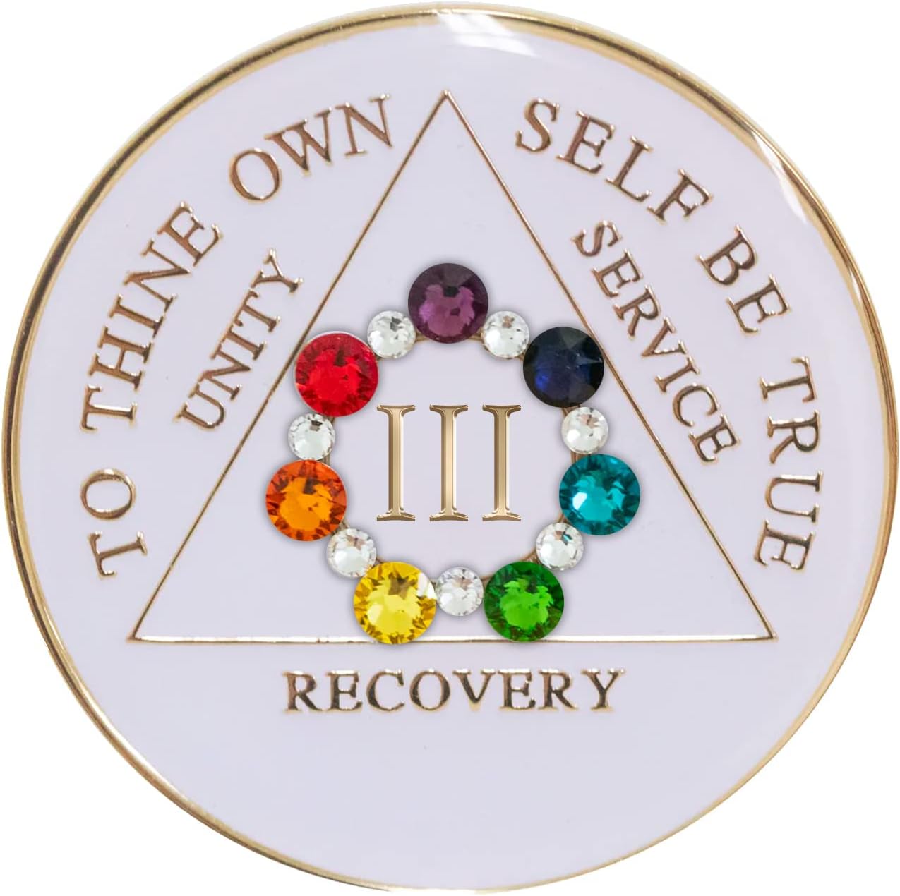 AA Chip | Sobriety Coin | Recovery Gift | White Medallion with Chakra Circle Bling