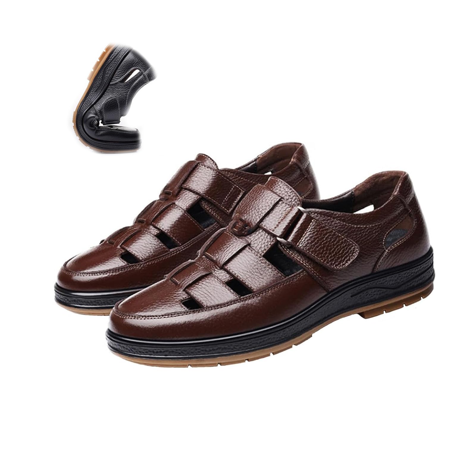 Sandalias huecas para hombre con puntera cerrada, de piel, ligeras, antideslizantes, transpirables, ajustables, para senderismo, informales, caminar, atléticas, para deportes al aire libre