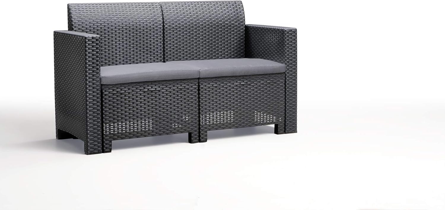 Generico Bica - Salottino Lounge da Giardino in Polipropilene – Set 4 Pezzi con Tavolino Contenitore e Cuscini – Eleganza e Comfort per i Tuoi Spazi Esterni
