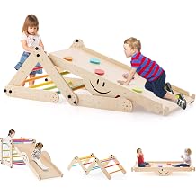 COSTWAY Indoor Climbing Frame Climbing Triangle with Slide DIY Climbing Ladder Indoor Playground Convertible Multifunctional Indoor Playground for Children from 3 Years Colourful
