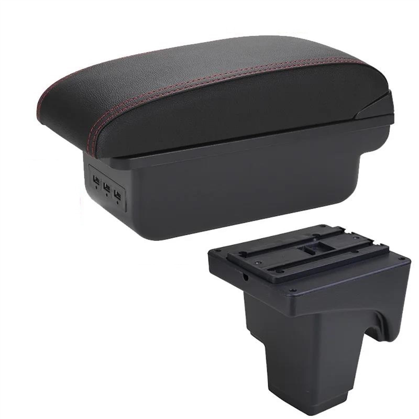 NOHEEU Car Armrest Box Interior Accessories Storage Details Retrofit Parts For Focus III MK3(B1 Black red 3 USB)