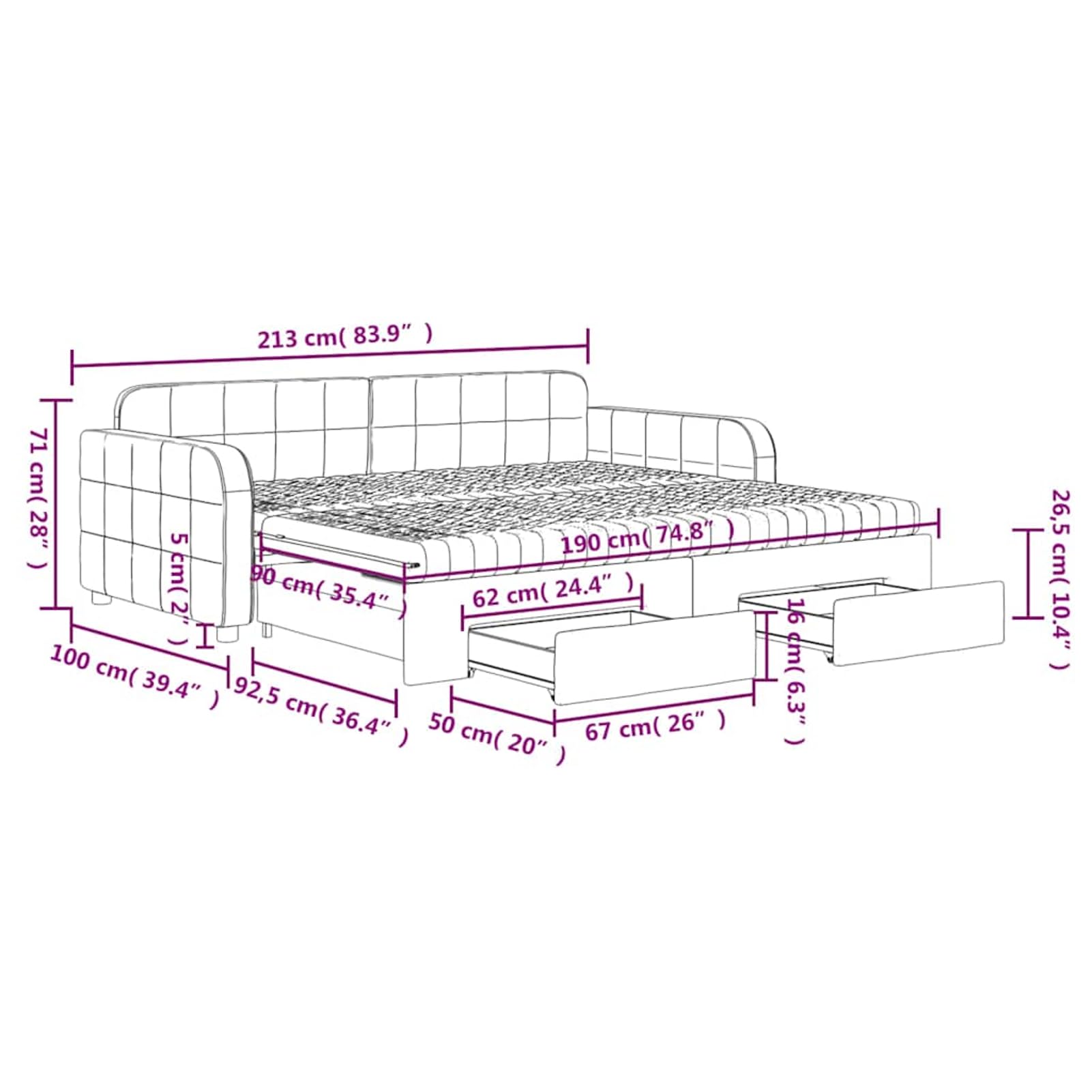 Divano letto pieghevole 2 in 1, grigio scuro, 90 x 190 cm, con 2 materassi in schiuma e 2 cassetti scorrevoli, divano per camera da letto con rivestimento in velluto, struttura in legno e metallo