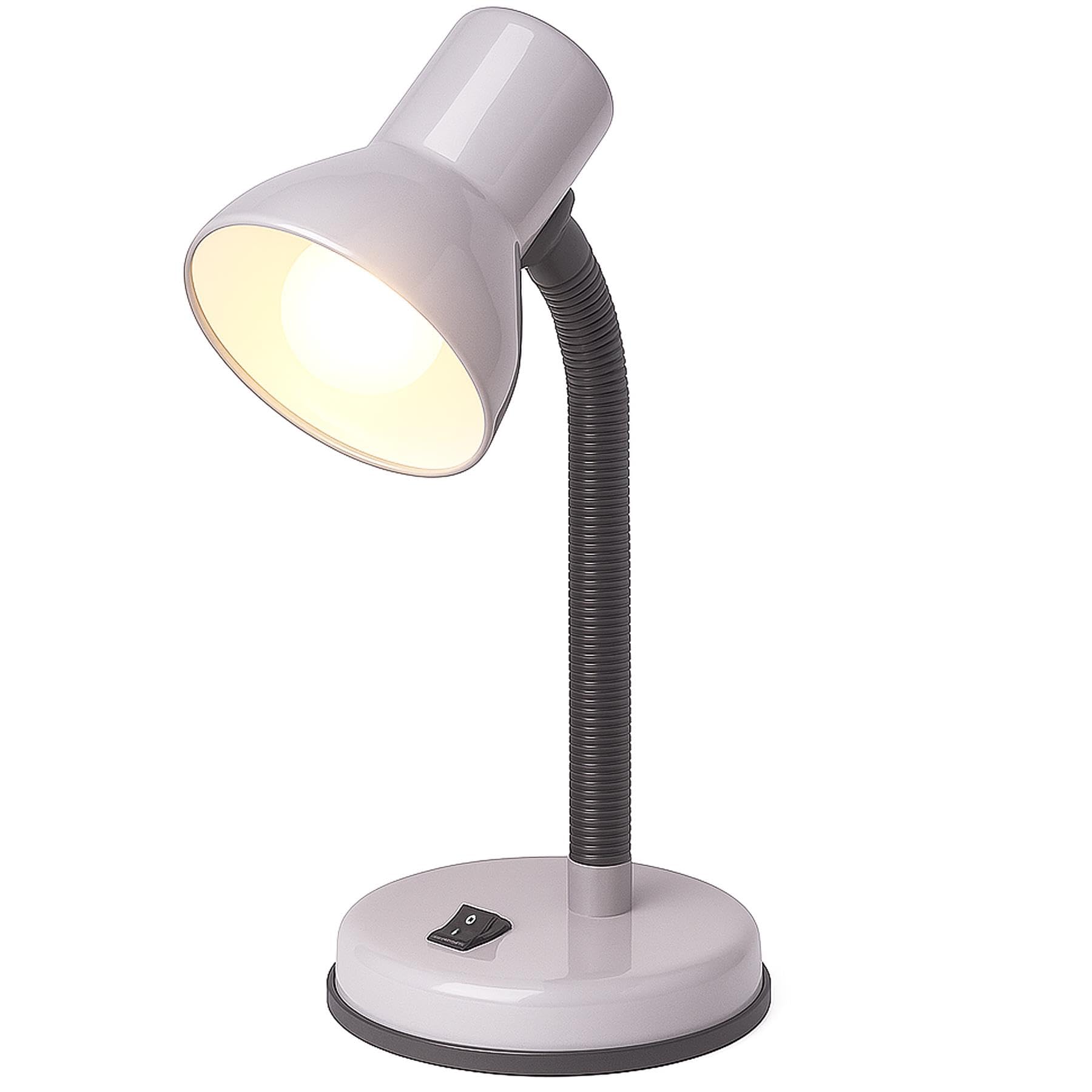 Innoteck Silver 25W Adjustable Desk Lamp With Flexible Arm, Sturdy Metal Base, On/Off Switch, Metal Table Lamp With E27 Bulb Base, Mains Powered, Study & Bedside Reading Lamp,