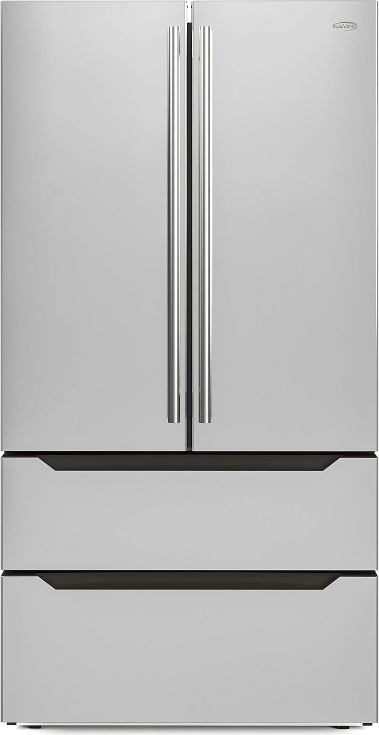 KoolMore Counter Depth French Door Refrigerator with Ice Maker, 4 Door Stainless-Steel Fridge - 22.5 Cu.Ft