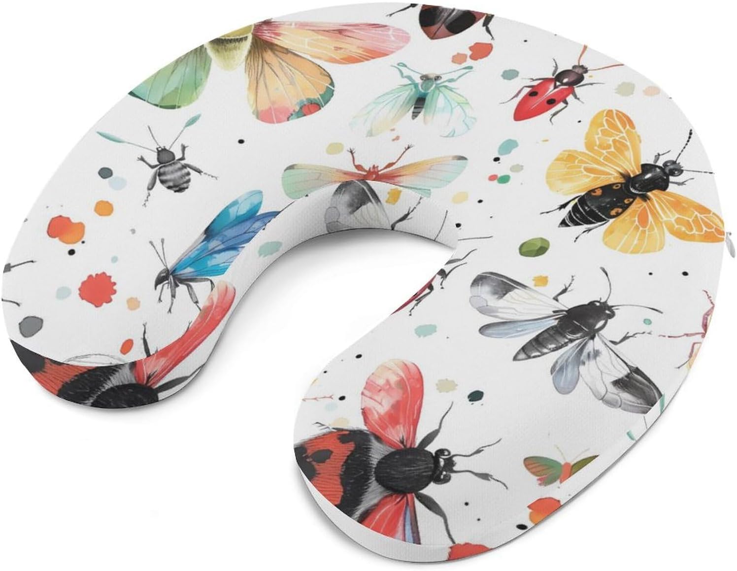 Colorful Insects Funny Travel Pillow U Shaped Memory Foam Neck Pillows Portable for Flight Car Home Office
