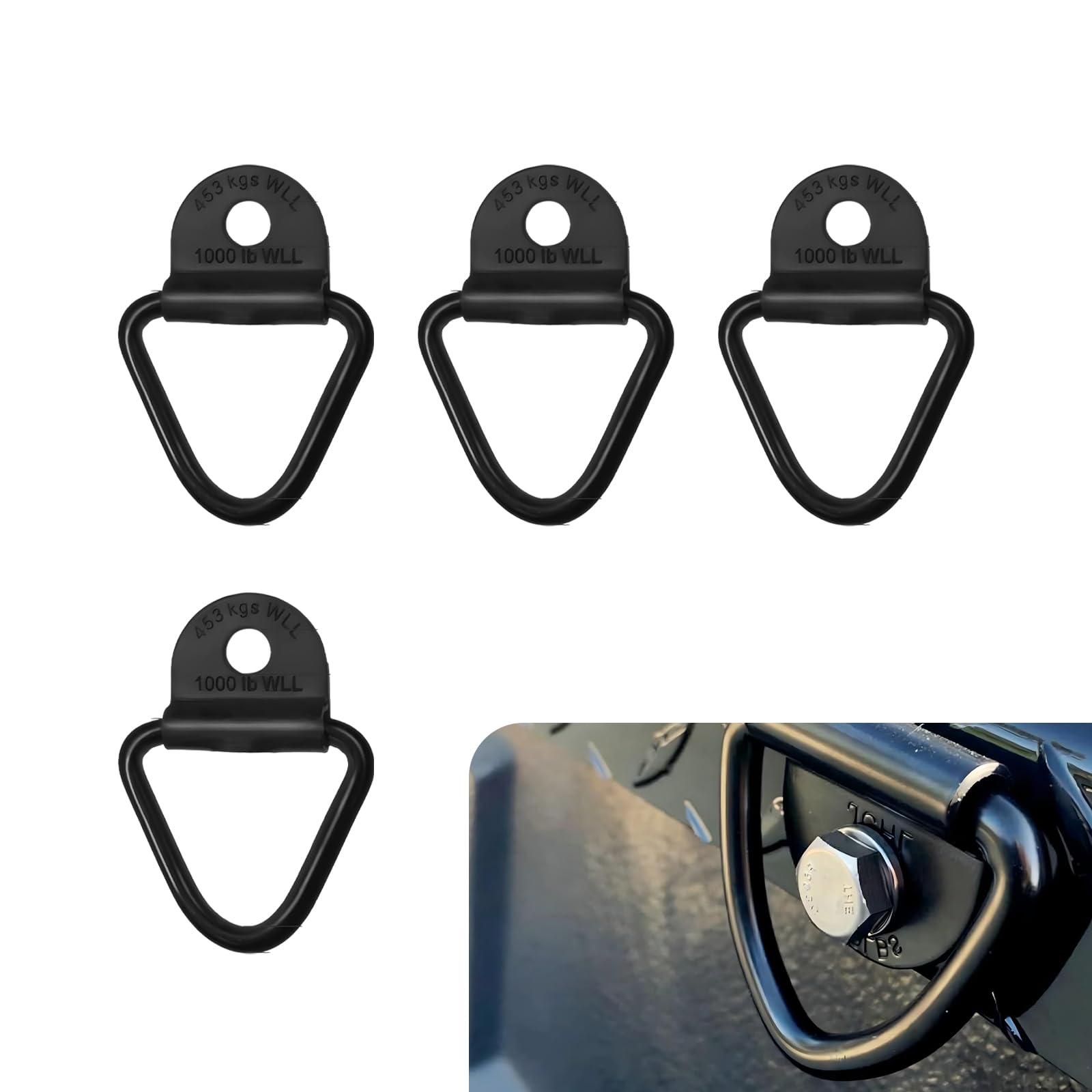 JawGrew4 PCS Car V-Type Trunk Fastening Hook, 2.33" x 2.2" High Hardness Metal Multi-Function Cargo Anchor, Vehicle Rail Fixing Accessories with Mounting Holes, for Cars, Vans, Trucks (Black)