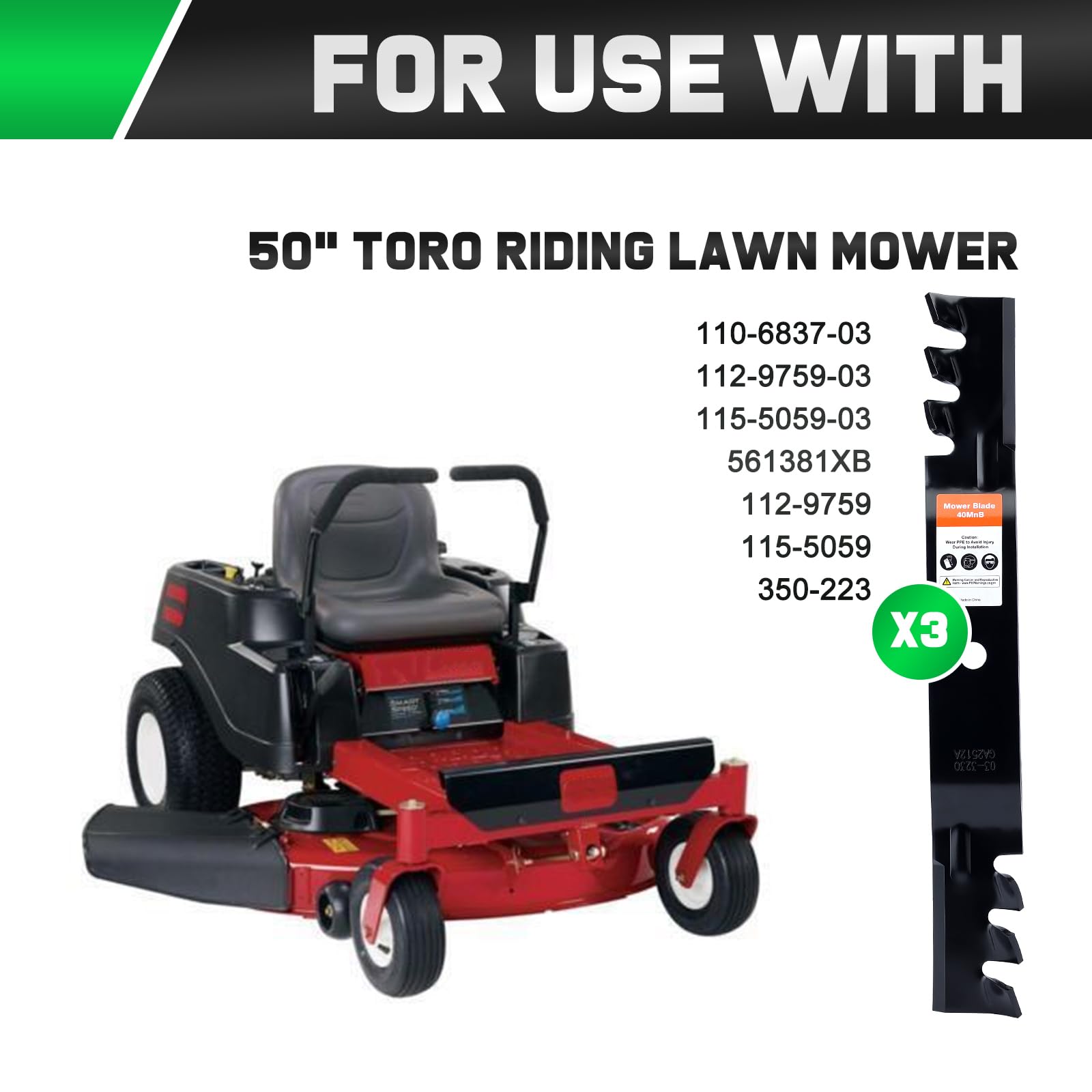 Grasscool SS5000 Timecutter - Cuchillas de 50 Pulgadas para cortacésped Toro Time Cutter MX5050 MX5000 MX5075 Z5000 70750 Zero Turn de 50 Pulgadas, Repuesto para cortacésped 110-6837-03 115-5059-03