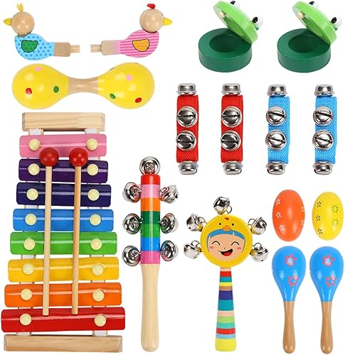 Miniatura 2 de Juguetes de instrumentos musicales para niños pequeños, instrumentos de percusión de madera para niños preescolares educativos con xilófono,