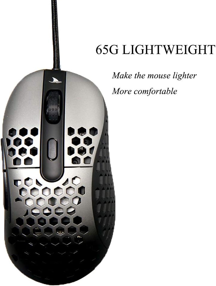 Darmoshark ZEUS6400 mouse highlighting its 65g lightweight design