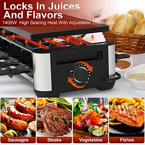 Omaiga Raclette Table Grill, Korean Bbq Grill Raclette Grill With 8 Paddles & 8 Spatulas, Electric Indoor Grill With Reversible 2-In-1 Non-Stick Grill Plate, Temperature Control & Dishwasher Safe, 1400W #TOP3