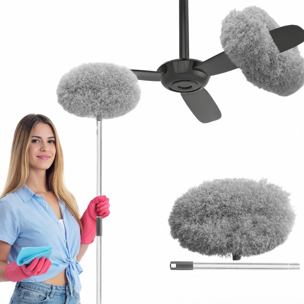 microfiber feather duster with 100 inch extendable long handle – ceiling fan & high reach cleaning duster – washable & flexible dust cleaner for home & office