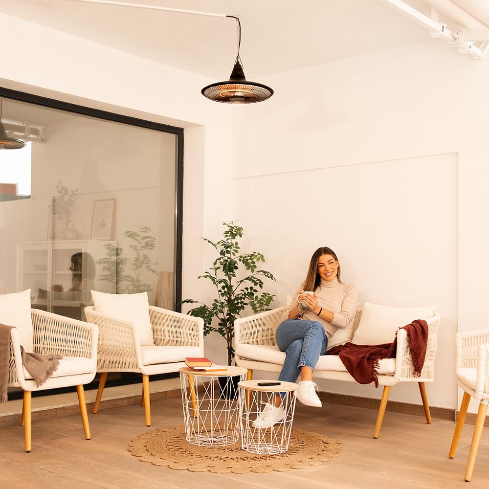 Cecotec Riscaldatore elettrico da esterno a soffitto ReadyWarm 1500 Power Ceiling. 1500 W, tecnologia alogena, protezione IP65, telecomando, area di copertura 10 m2